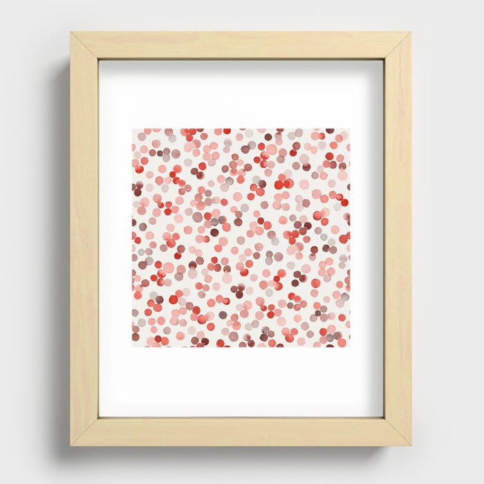 Winter holiday Polka dots Festive confetti watercolor Red Recessed Framed Print