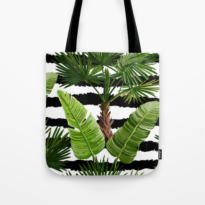 Beautiful seamless vintage floral summer pattern with palm trees, tropical leaves Tote Bag