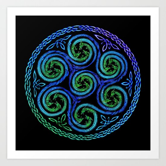 Dragon Seven Spirals Mandala Art Print