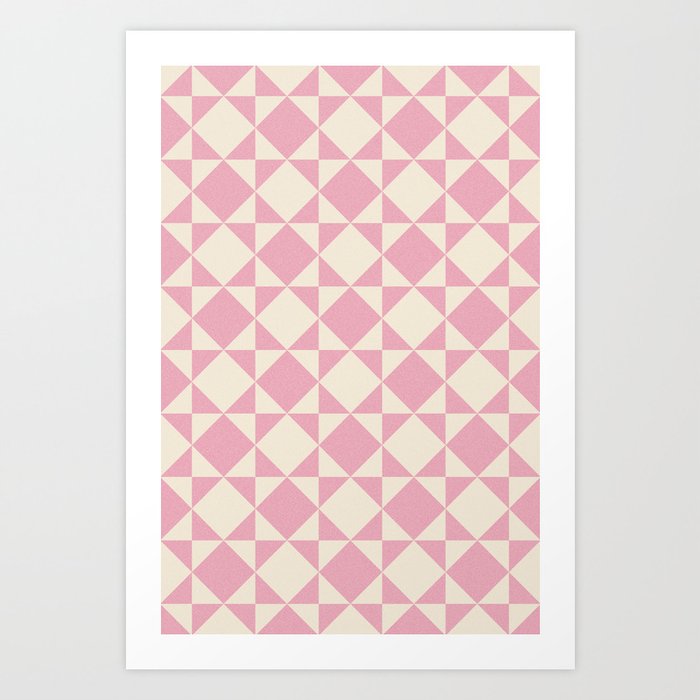 Retro Optical Mosaic Modern Quilt Pattern Candy Pink Art Print