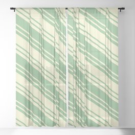 [ Thumbnail: Dark Sea Green & Light Yellow Colored Stripes/Lines Pattern Sheer Curtain ]