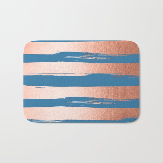Trendy Stripes Sweet Peach Coral Pink + Saltwater Taffy Teal Bath Mat