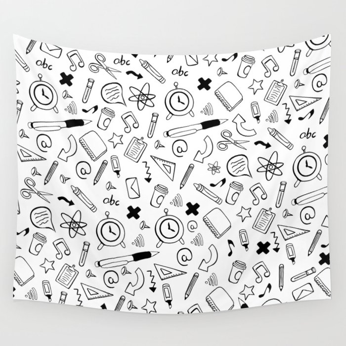 Back to School -White Black Wall Tapestry