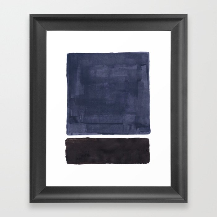Navy Black Rothko Fun Colorful Mid Century Modern Abstract Painting Shapes Pattern Framed Art Print