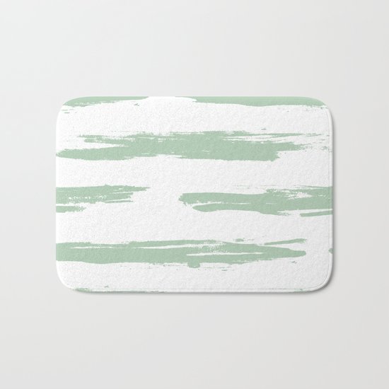 Swipe Stripe Pastel Cactus Green and White Bath Mat