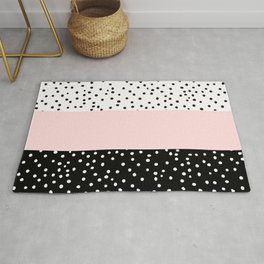 Pink white black watercolor polka dots Rug