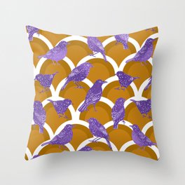 2206 schindel birds violett brown Throw Pillow