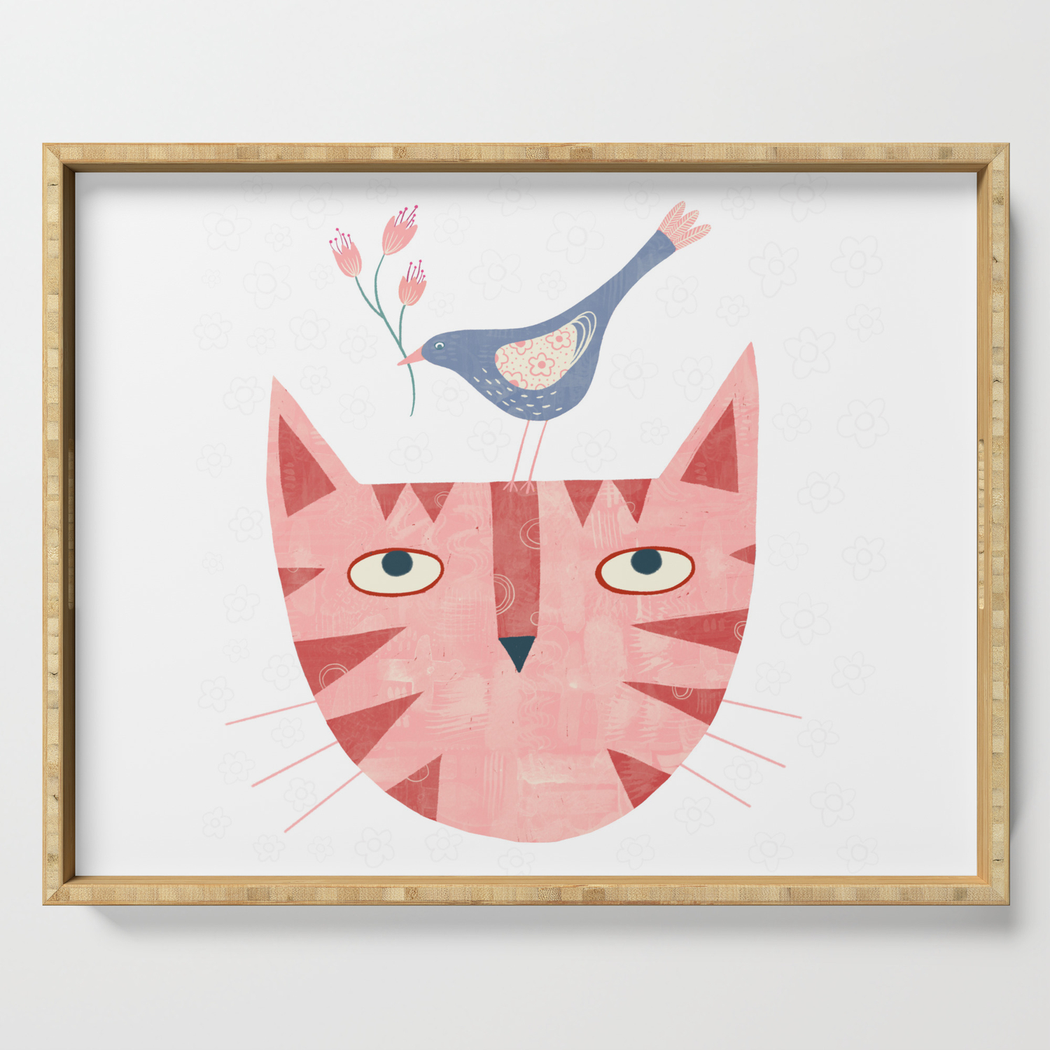 Cat Bird And Flower Serving Tray By Squirrell Society6