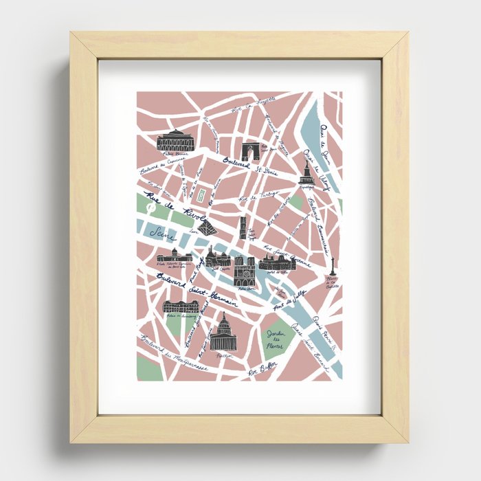 Paris Map Recessed Framed Print