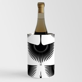 Japanese Crane Ornate Art Deco Monochrome Pattern II Wine Chiller