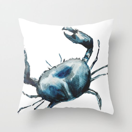 crab -watercolor Throw Pillow