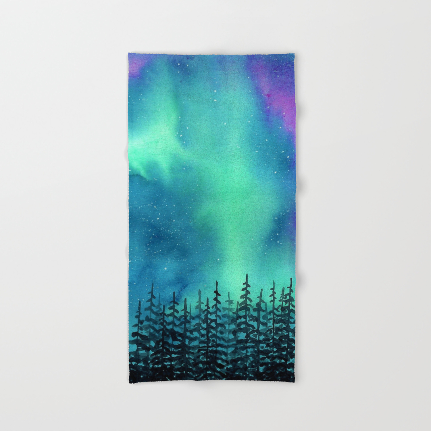 Wilderness Lights Aurora Borealis Watercolor Landscape Painting