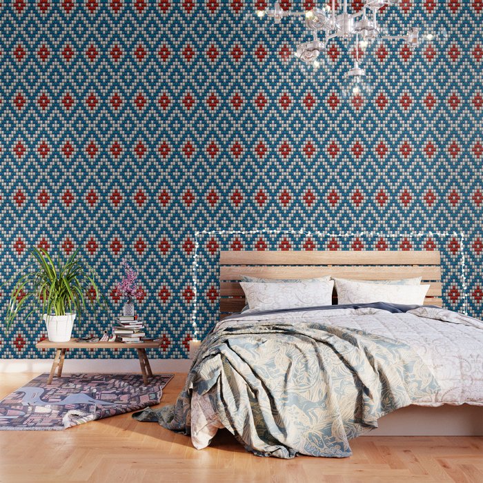 Beads blue red ethnic motif Wallpaper