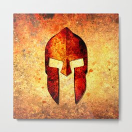 Spartan Helmet On Rust Background - Molon Labe Metal Print | Digital, Spartan, Pattern, Sparta, Political, Progun, Gunrights, Curated, Armor, Molonlabe 