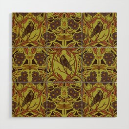 Crow & Dragonfly Floral in Retro Olive Green & Orange Wood Wall Art