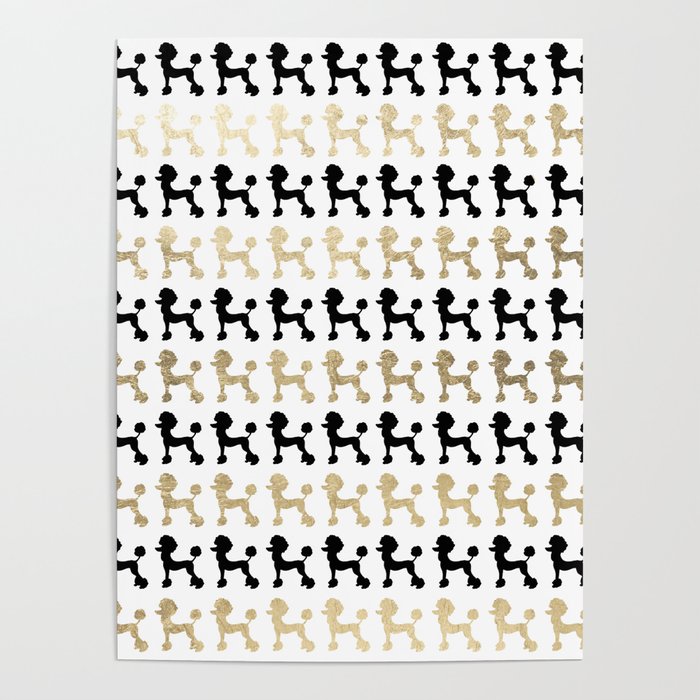 Elegant trendy black gold cute poodle dogs pattern Poster