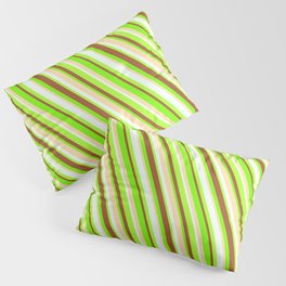 [ Thumbnail: Colorful Green, Tan, Mint Cream, Light Green & Sienna Colored Lines/Stripes Pattern Pillow Sham ]