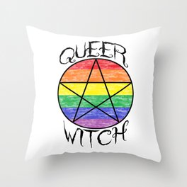 Queer Witch Rainbow Pentacle Throw Pillow