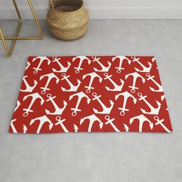 Maritime Nautical Red and White Anchor Pattern - Anchors Area & Throw Rug