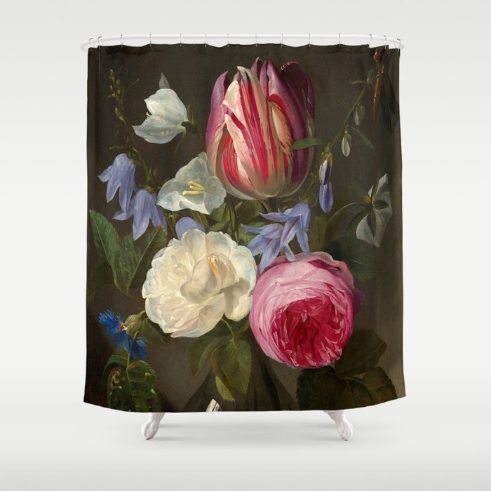 Roses and a Tulip in a Glass Vase, 1650-1660 by Jan Philips van Thielen Shower Curtain