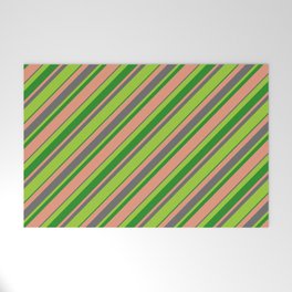 [ Thumbnail: Green, Forest Green, Dark Salmon, and Dim Gray Colored Striped/Lined Pattern Welcome Mat ]
