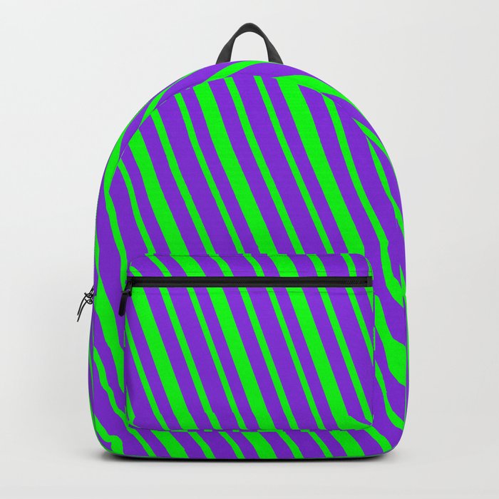 Lime & Purple Colored Striped/Lined Pattern Backpack