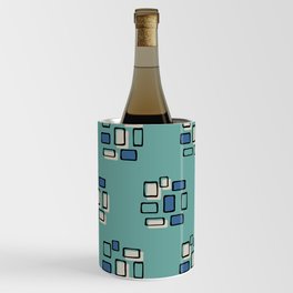 Retro Mid Century Modern Block Pattern 423 Black Beige Turquoise and Blue Wine Chiller