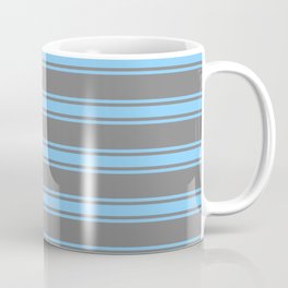 [ Thumbnail: Grey and Light Sky Blue Colored Lines Pattern Coffee Mug ]
