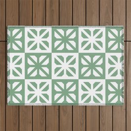 Green & white breeze blocks tiles Outdoor Rug