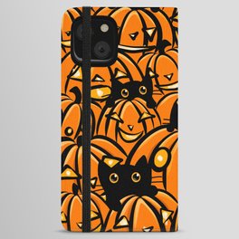 Black Cats in Pumpkin Patch Digital iPhone Wallet Case