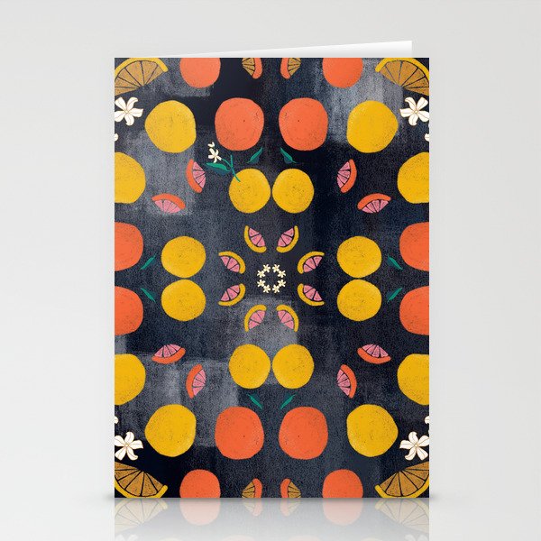 dark background citrus kaleidoscope Stationery Cards