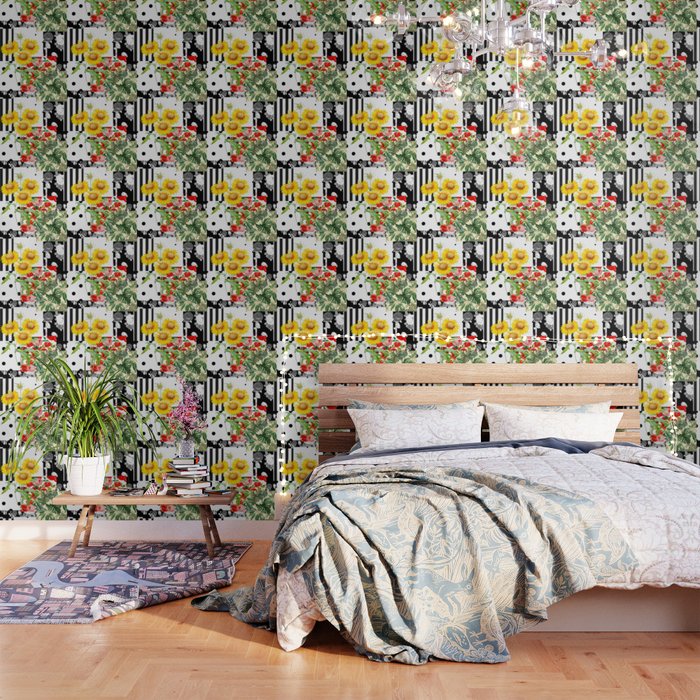Italian,Sicilian art,patchwork,summer Flowers Wallpaper
