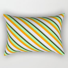 [ Thumbnail: Colorful Green, Dark Orange, Lavender, Dark Olive Green, and Black Colored Lined Pattern Rectangular Pillow ]