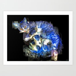 Mother Cat and Kittens Mosaic Art Print | Cats, Family, Catandkittens, Kitten, Kittens, Catfamily, Graphicdesign, Bluecat, Mothercat, Blue 