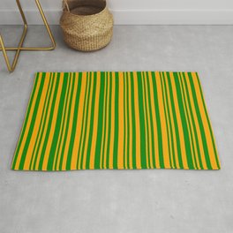[ Thumbnail: Orange and Green Colored Stripes Pattern Rug ]