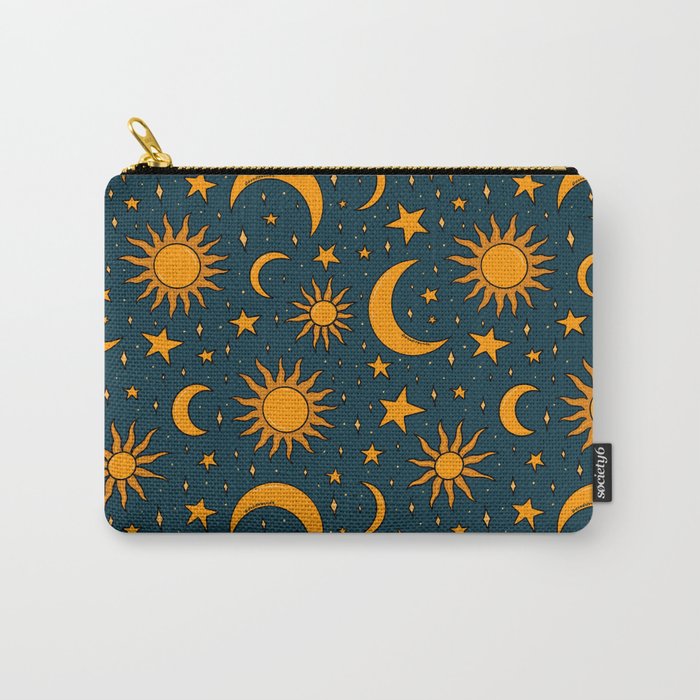 Vintage Sun and Star Print in Navy Carry-All Pouch