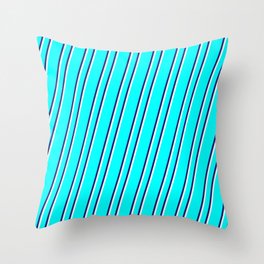 [ Thumbnail: Aqua, Midnight Blue, and White Colored Stripes Pattern Throw Pillow ]