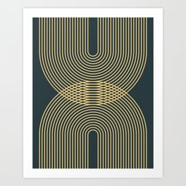 Geometric Lines Rainbows 31 in Slate Blue Gold Art Print