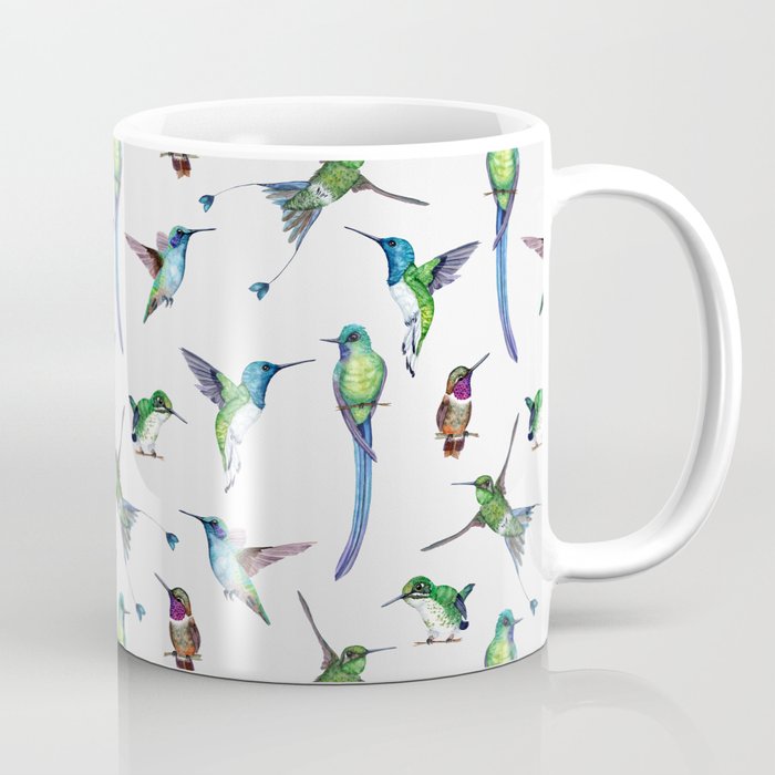 White Hummingbird Pattern Coffee Mug