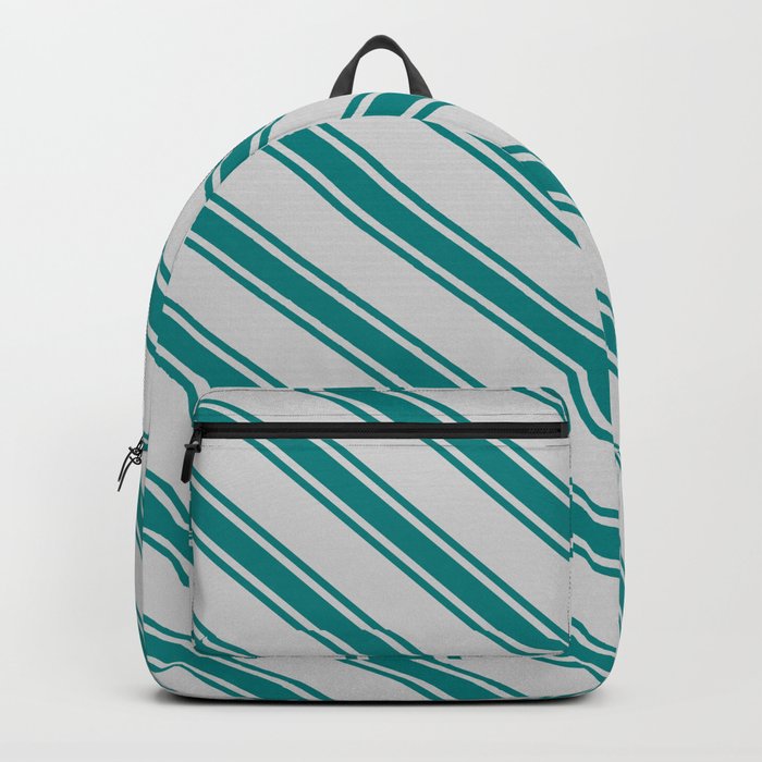 Light Grey and Teal Colored Lined Pattern Backpack