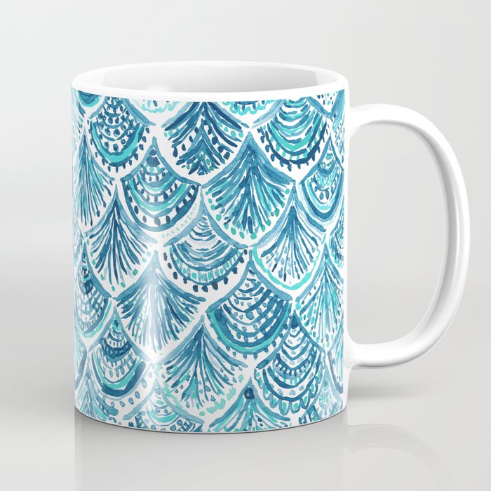 NAVY LIKE A MERMAID Fish Scales Watercolor Coffee Mug