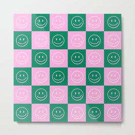 Checkered Happy Faces Metal Print