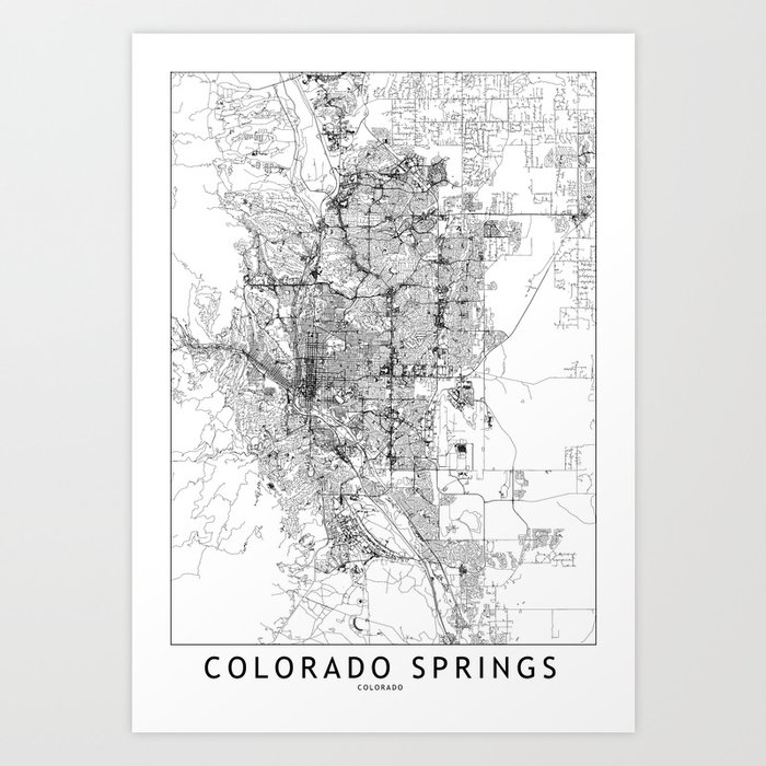 Colorado Springs White Map Art Print