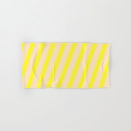 [ Thumbnail: Bisque & Yellow Colored Stripes/Lines Pattern Hand & Bath Towel ]