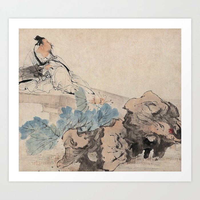 Vintage Chinese Ink And Brush Painting And Calligraphy Art Print