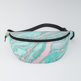 Girly Modern Pink Teal Green Smoky Marble Pattern Fanny Pack