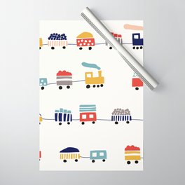 Seamless pattern with cute color trains Wrapping Paper