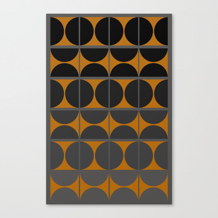 Black and Gray Gradient with Gold Squares and Half Circles Digital Illustration - Artwork Canvas Print