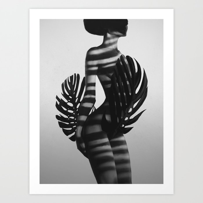 This Isn't You Art Print | Collage, Digital, Other, Black-&-white, Abstract, Other, Woman, Stripes, Floral, Leafes