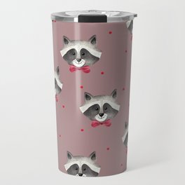 Cute Raccoon and Red Polka Dots on Cacao Brown Travel Mug